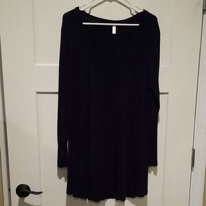 Soft Long Sleeve Black V-Neck Women's Flowy Comfy Dress 2X